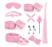 Ten Piece Pink Textured Leather Couple Training Kit (Includes Adjustable Strap For Yoga Stretching) - Works A Aid For Workout