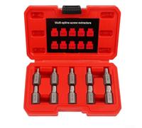 Ten Piece Screw Extractor Set For Broken Stripped Bolts With Hex Head Design And Marked Sizes From One Eighth To Thirteen Thirty Second Inch Metal Tool Kit