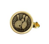Ten Pin Bowling (F) Gold Plated Domed Lapel Pin Badge in Bag