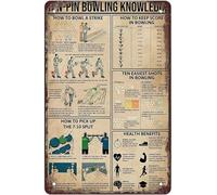 Ten-Pin Bowling Knowledge How To Bowl A Strike, Knowledge Poster Wall Decor For Man Cave Artwork Gift For Mom Chart Sign School Metal Tin Signs 8"x12"