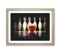 Ten Pin Bowling Paint Splash Modern Art Framed Print | A4 Oak Framed Wall Art | Ready to Hang | Modern Nature Picture | Living Room Bedroom Lounge Office