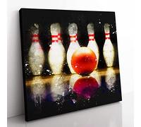 Ten Pin Bowling Paint Splash Modern Canvas Wall Art Print Ready to Hang, Framed Picture for Living Room Bedroom Home Office Décor, 35x35 cm (14x14 Inch)