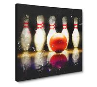 Ten Pin Bowling Paint Splash Modern Canvas Wall Art Print Ready to Hang, Framed Picture for Living Room Bedroom Home Office Décor, 14x14 Inch (35x35 cm)