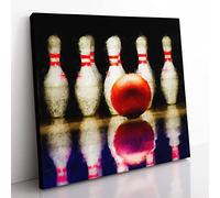 Ten Pin Bowling Painting Modern Canvas Wall Art Print Ready to Hang, Framed Picture for Living Room Bedroom Home Office Décor, 35x35 cm (14x14 Inch)