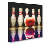 Ten Pin Bowling Painting Modern Canvas Wall Art Print Ready to Hang, Framed Picture for Living Room Bedroom Home Office Décor, 14x14 Inch (35x35 cm)