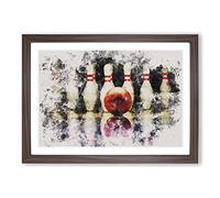 Ten Pin Bowling Watercolour Framed Print | A2 Walnut Framed Wall Art | Ready to Hang | Modern Historical Picture | Living Room Bedroom Lounge Office