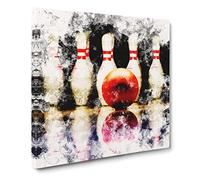 Ten Pin Bowling Watercolour Modern Canvas Wall Art Print Ready to Hang, Framed Picture for Living Room Bedroom Home Office Décor, 14x14 Inch (35x35 cm)