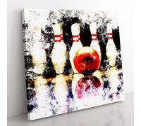 Ten Pin Bowling Watercolour Modern Canvas Wall Art Print Ready to Hang, Framed Picture for Living Room Bedroom Home Office Décor, 35x35 cm (14x14 Inch)