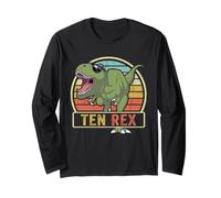 Ten Rex T Rex Birthday 10 Year Old Dinosaur 10th Dino Long Sleeve T-Shirt