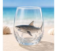 Ten Treasure 12oz Artisanal Blue Ringed Octopus Glassware, 3D Ocean Animal Artisan Glassware Collection for Fresher Sips, Coastal Elegance & Elevated Home Bar (Shark)