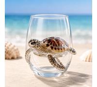Ten Treasure 12oz Artisanal Blue Ringed Octopus Glassware, 3D Ocean Animal Artisan Glassware Collection for Fresher Sips, Coastal Elegance & Elevated Home Bar (Turtle)