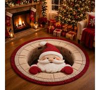 Ten Treasure 3D Optical Illusion Christmas Rug, 3D Christmas Optical Illusion rugs, Round Floor Carpet Swirl Rug, Funny Santa Claus Non-slip Mats, Nonslip Mat for Cozy Holiday Home Decor (#F,39.4in)