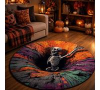 Ten Treasure 3D Optical Illusion Haunted Staircase Round Rug, 3d Halloween Optical Illusion Rug, Ghost Quilted Carpet Skeleton Pumpkin Home Decor For Living Room Door Indoor Party (31.5 * 31.5in-G)