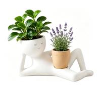 Ten Treasure Lazy Guy Planter, Funny Plant Pots For Indoor Plants, Double Flower Pot With Drainage For Plant Lovers Gift (Yellow)