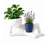Ten Treasure Lazy Guy Planter, Funny Plant Pots For Indoor Plants, Double Flower Pot With Drainage For Plant Lovers Gift (Blue)