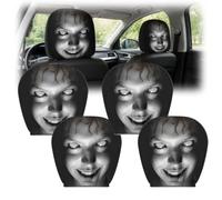 Ten Treasure Scary Ghost Face Headrest Covers for Cars, Scary & Funny Printing Car Headrest Covers, Universal for Auto, Vehicle, Truck, SUV, Washable Elastic Fabric (4Pcs A)