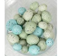 Ten Waterloo Small Artificial Bird Eggs, 36 Pieces.75 to 1.25 Inches Long, Soft Blue and Green Speckled Eggs, Faux Easter Eggs, Bowl and Vase Filler