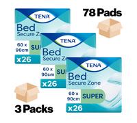 TENA Bed Secure Zone Super 60 x 90 cm - 3 Packs of 26 Disposable Bed Pads 2350ml