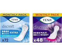 TENA Discreet Day & Night Bundle: Incontinence Pads for Women (12 x 6 packs) With Medium Bladder Weakness + Night Time Protection (Pack of 1)