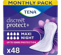 TENA Discreet Maxi Night, Incontinence Pads for Women, Specifically Designed for Night Time Protection with Wider Back and Extra Length, 48 Count (Pack of 8 x 6),packaging may vary