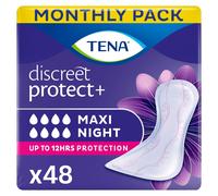 TENA Discreet Maxi Night, Incontinence Pads for Women, Specifically Designed for Night Time Protection with Wider Back and Extra Length, 48 Count (Pack of 8 x 6),packaging may vary