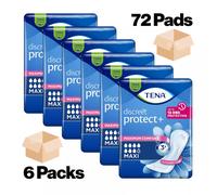 TENA Discreet Protect Maxi Incontinence Pads for Women - 72 Count, Up to 12 Hours Protection, InstaDRY Zone & Odour Control