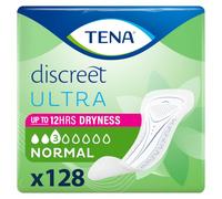 TENA Discreet Ultra Incontinence Pads, Normal (128 Count) | For Women Experiencing Light Bladder Weakness, Longer Length, Triple Protection Against Leaks, Odour & Moisture
