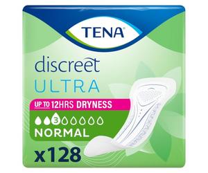 TENA Discreet Ultra Incontinence Pads, Normal (128 Count) | For Women Experiencing Light Bladder Weakness, Longer Length, Triple Protection Against Leaks, Odour & Moisture