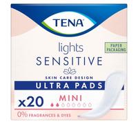 TENA Lights Sensitive Ultra Incontinence Pads, Mini (20 Count) | For Women, Light Bladder Leaks, Dry Fast Core for Instant Absorption, 0% Fragrances & Dyes, Dermatologically Tested