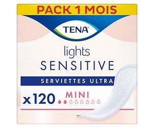 TENA Lights Sensitive Ultra Mini Unscented Incontinence Pads for Light Bladder Weakness and Sensitive Skin, Pack of 120, 6 x 20