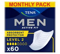 TENA Men Absorbent Protector Incontinence Pads, Level 2, 60 Incontinence Pads (10 x 6 packs) for Men of All Ages, Cup-Shaped for Medium Bladder Weakn