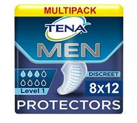 Tena Men Absorbent Protector Level 1 - Case of 8 Packs of 12 | Ultra Thin Incontinence Pads for Men with Light Bladder Weakness, Discreet Triple Protection Against Leaks, Odour & Moisture