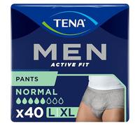 Tena Men Active Fit Pants Normal, L/XL, Grey, 4 Packs of 10 (40 Count) | Incontinence Pants for Men with Medium Bladder Weakness, Triple Protection Against Leaks, Odour & Moisture Underwear-Like Fit