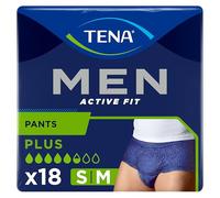 TENA Men Active Fit Pants Plus, S/M, Blue, 2 Packs of 9 (18 Count) | Incontinence Pants for Men with Heavy Bladder Weakness, Triple Protection Against Leaks, Odour & Moisture, Underwear-Like Fit