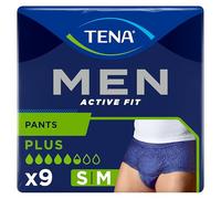TENA Men Active Fit Pants Plus, S/M, Blue (9 Count) | Incontinence Pants for Men with Heavy Bladder Weakness, Triple Protection Against Leaks, Odour & Moisture, Underwear-Like Fit