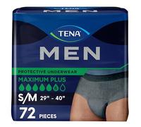 Tena Men Incontinence Protective Underwear for Men, Maximum Plus Absorbency, Bladder Control Adult Diaper, S/M, 72 Count (4 Packs of 18count)