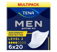 TENA Men Level 2 Absorbent Protector 6 Packs of 20 (120 Total) Incontinence Pads