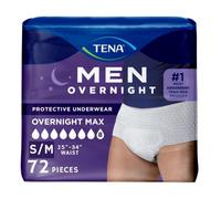 Tena Men Overnight Max Incontinence Underwear, S/M 34-50in, 72 ct | Designed to feel like regular underwear with a close fit and dependable overnight protection from leaks, odor and wetness