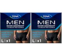 Tena Men Protective Boxers, Discreet Fit Washable Incontinence Pants that Protect from Light Leaks to Keep You Feeling Dry, Comfortable and Confident. Pack of 2 Black Size L
