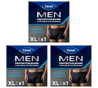 Tena Men Protective Boxers, Discreet Fit Washable Incontinence Pants that Protect from Light Leaks to Keep You Feeling Dry, Comfortable and Confident. Pack of 3 Black Size XL