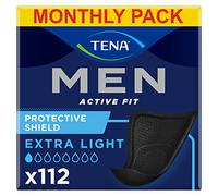TENA Men Protective Shield, 112 Extra Thin Incontinence Liners (14 X 8 Packs) Specially Engineered Men of All Ages, Black Pad Light Bladder Weakness, Urine Leakage and Drips, White