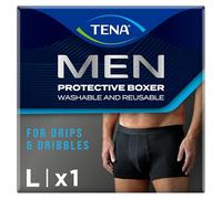 Tena Men Washable Mens Boxers Soft, Comfy and Secure Boxers for Drips and Dribbles Invisible Protection Light Absorption Pack of 1 Black Size L