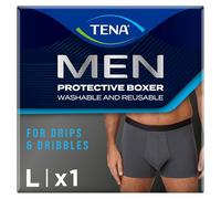 Tena Men Washable Mens Boxers Soft, Comfy and Secure Boxers for Drips and Dribbles Invisible Protection Light Absorption Pack of 1 Grey Size L
