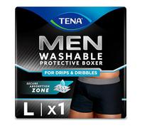 TENA Men's Washable Protective Boxers, Light Absorbency, Large, Black, 1 Count
