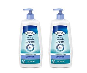 TENA ProSkin Wash Cream 3-in-1 Fresh Scent No-Rinse Cleanser 500ml x2