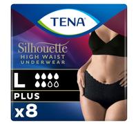 TENA Silhouette Plus High Waist Underwear, Black, Large (8 Count) | For Women, Elegant Discreet, Moderate to Heavy Leakage Protection, Stylish Design & Triple Protection