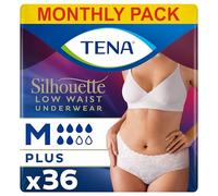 TENA Silhouette Plus Low Waist, 36 pairs of Incontinence Pants (12 x 3 Packs) for Moderate to Heavy Bladder Weakness for Women, Designed for Stylish Protection, White, Medium, Fits Waist 75cm - 100cm