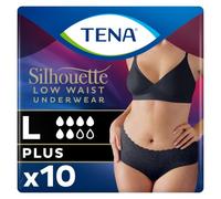 TENA Silhouette Plus Low Waist Underwear, Black, Large (10 Count) | For Women, Elegant Discreet, Moderate to Heavy Leakage Protection, Stylish Design & Triple Protection