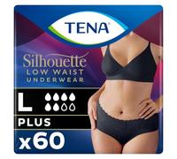 TENA Silhouette Plus Low Waist Underwear, Black, Large (60 Count) | For Women, Elegant Discreet, Moderate to Heavy Leakage Protection, Stylish Design & Triple Protection