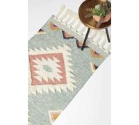 Tenali Blue Kilim Runner Wool Rug 66 x 200 cm Homescapes Blue 66cm x 200cm